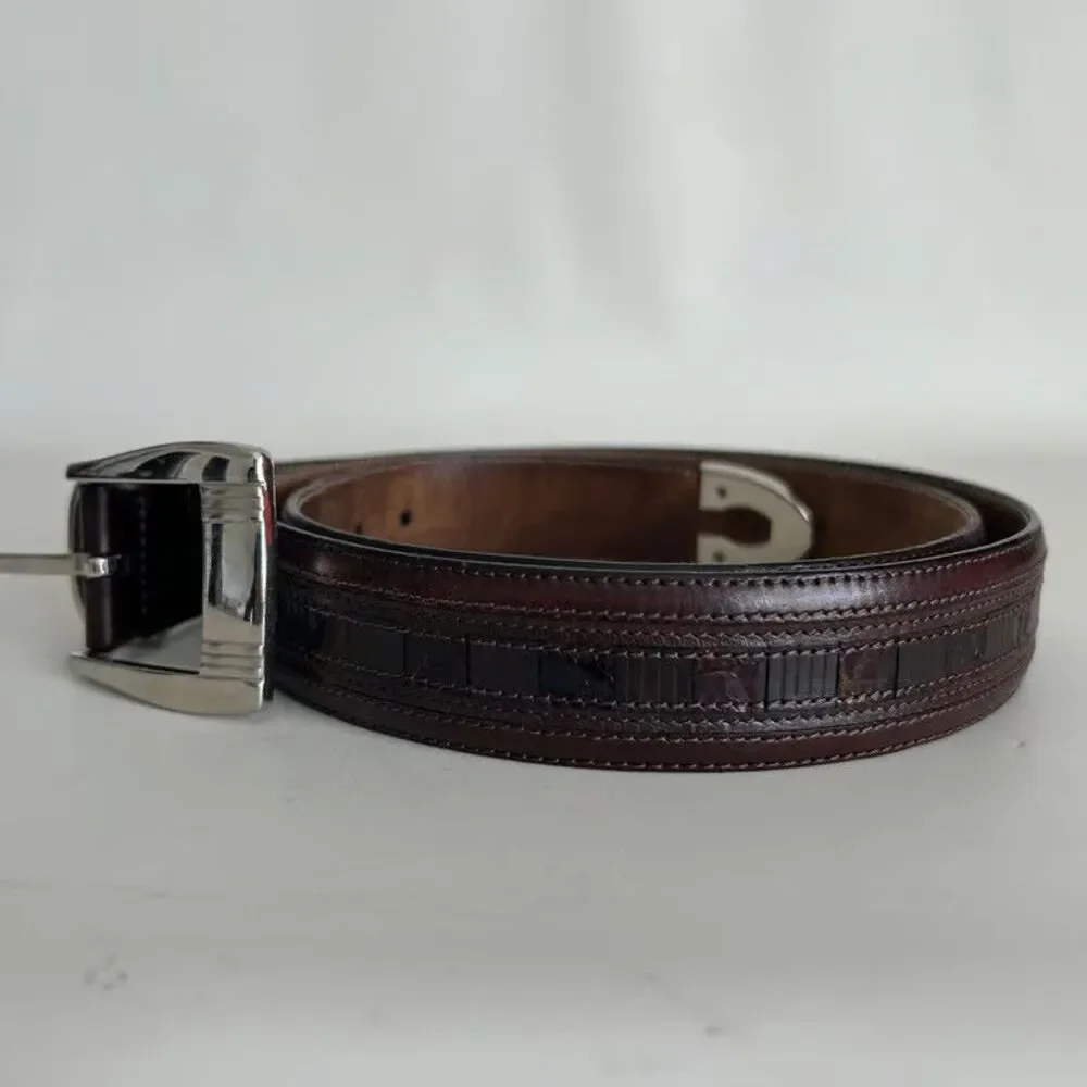 Mezlan Genuine Crocodile Belt Mens Size 38 Dark Brown Exotic Skin Made in Spain